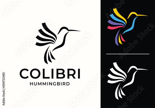hummingbird colibri abstract colorful logo icon vector design illustration