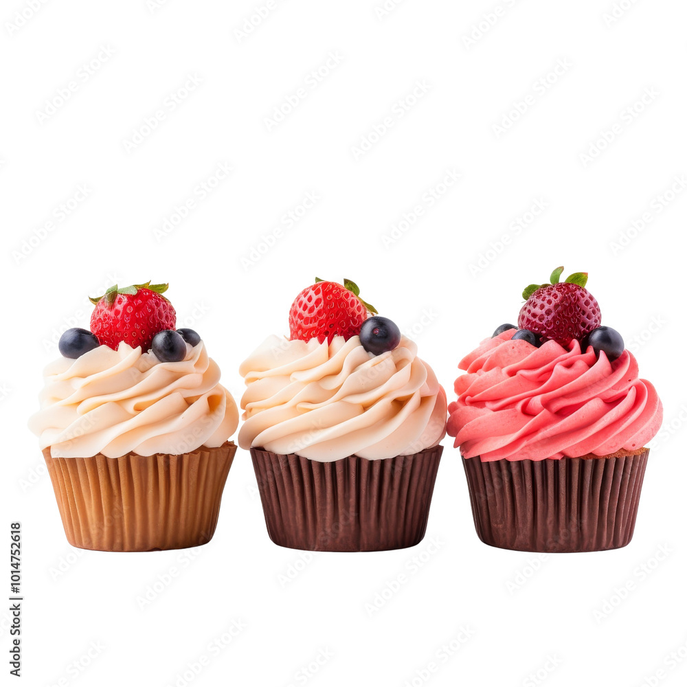 Delicious Colorful Cupcakes Topped with Fresh Berries and Cream. Delicious Colorful Cupcakes Topped with Fresh Berries and Cream.
