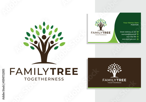 tree family people unity logo and business card design template