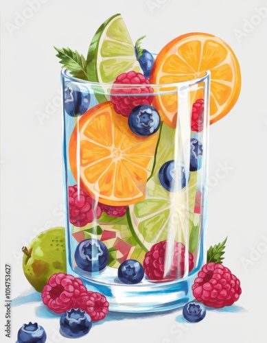 Refreshing Fruit Infused Water with Berries, Citrus, and Pear Slices photo