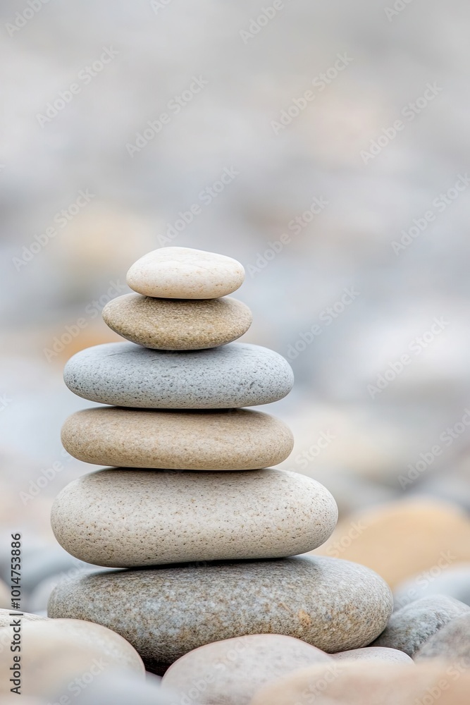 Stacked Stones Symbolizing Wisdom and Balance on a Serene Pebbled Surface at Dawn Stacked Stones Symbolizing Wisdom and Balance on a Serene Pebbled Surface at Dawn