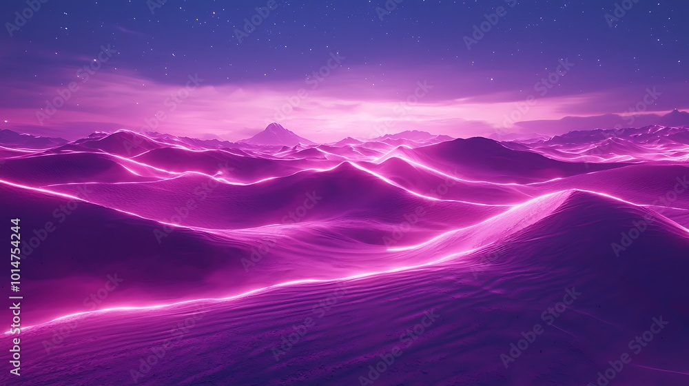 Neon Purple Mountain Landscape Night Sky Stars Glow Abstract Fantasy Art Neon Purple Mountain Landscape Night Sky Stars Glow Abstract Fantasy Art