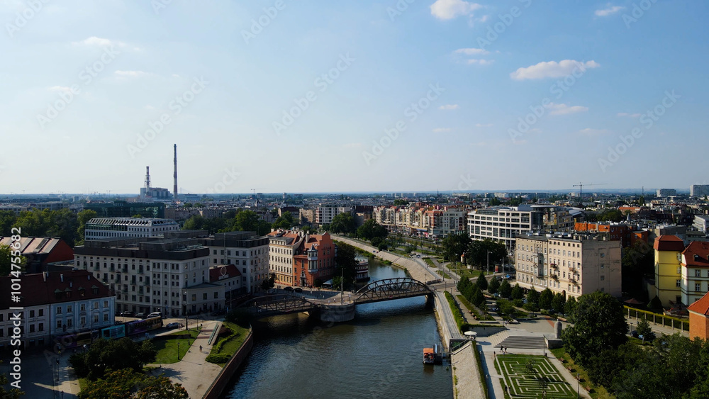 Fototapeta premium view city from the height of modern wish development architecture Europe Wroclaw Poland