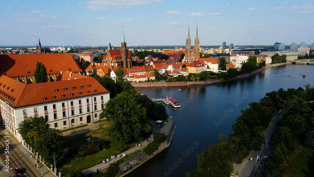 Fototapeta premium view city from the height of modern wish development architecture Europe Wroclaw Poland