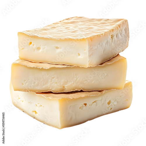 Delicious stack of soft brie cheese slices on transparent background