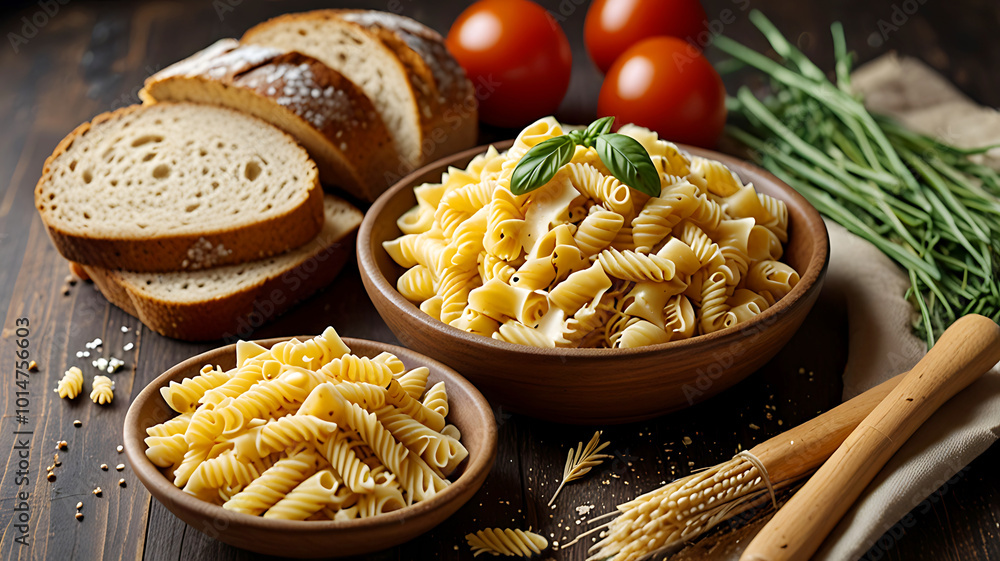 Gluten food flour bread pasta top view. Ai generative Gluten food flour bread pasta top view. Ai generative