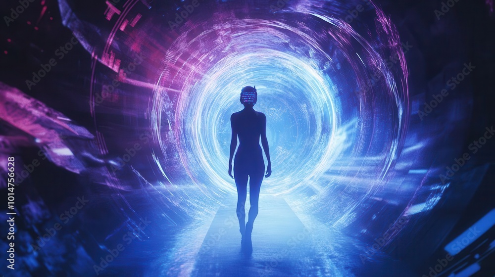 An illustration of a time traveler walking towards a circular time portal An illustration of a time traveler walking towards a circular time portal