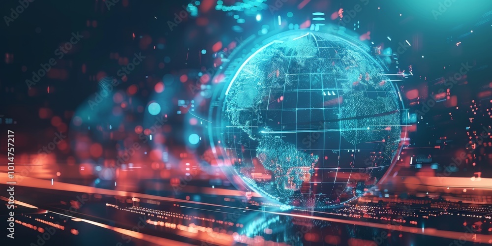A digital representation of a globe with glowing data streams and particles, symbolizing global connectivity and advanced technology. A digital representation of a globe with glowing data streams and particles, symbolizing global connectivity and advanced technology.