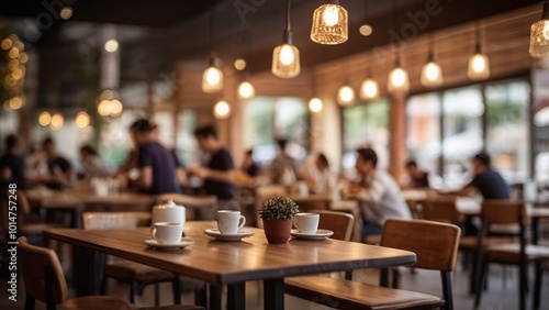 Blur coffee shop or cafe restaurant, Blurred restaurant background with some people and chefs working