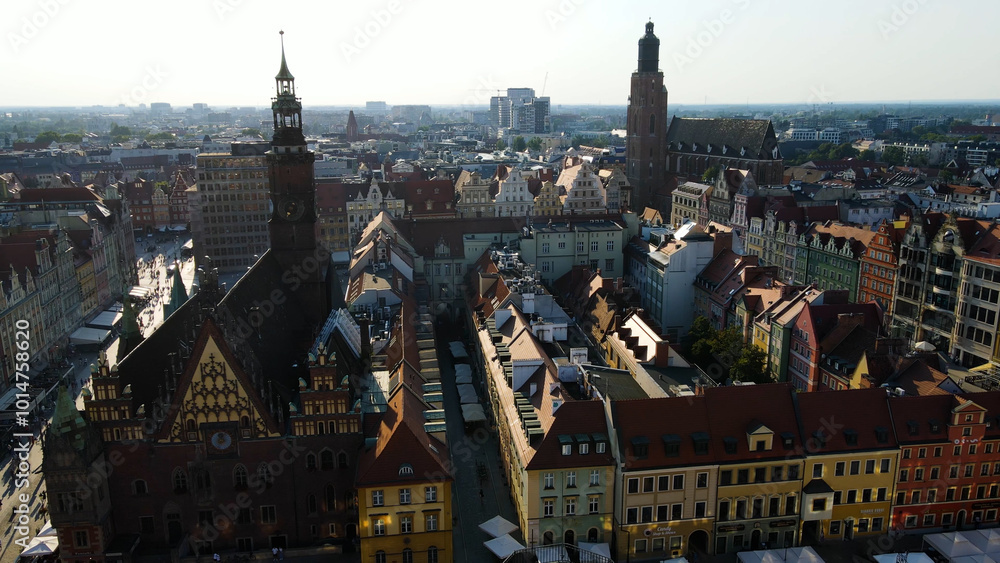 Naklejka premium view city from the height of modern wish development architecture Europe Wroclaw Poland