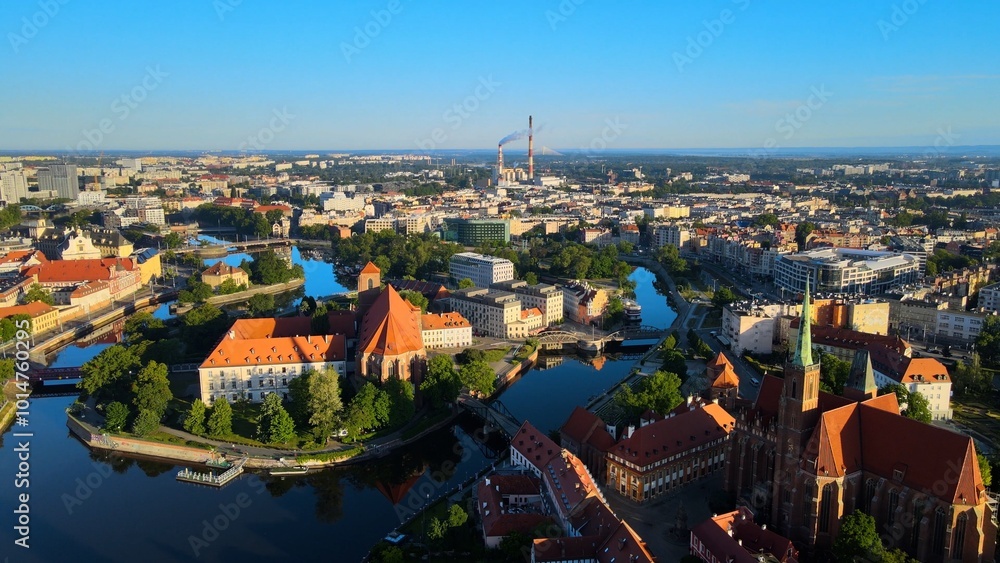 Fototapeta premium city Europe beautiful top view aerial photography of Wroclaw Poland