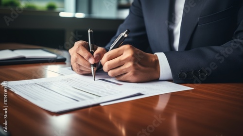 Businessman analyzing financial data with calculator for strategic future growth planning