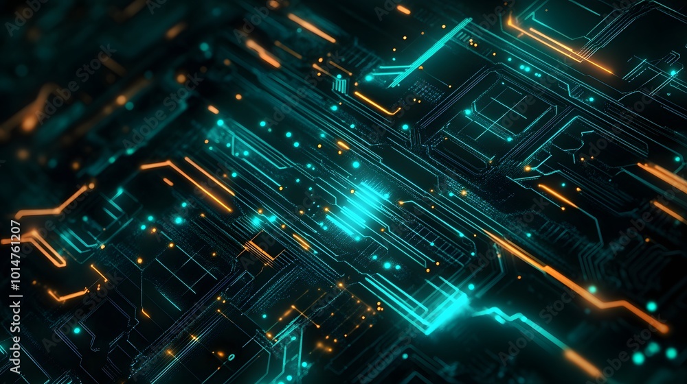 Obraz premium Abstract circuit board futuristic technology processing background. 