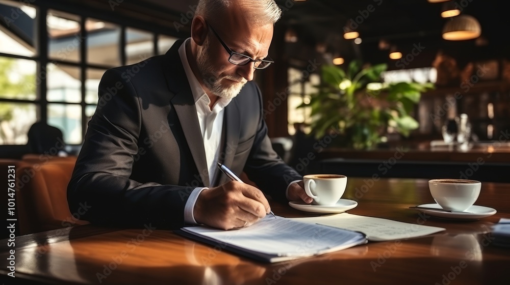 Businessman analyzes financial data and historical performance to strategize future growth Businessman analyzes financial data and historical performance to strategize future growth