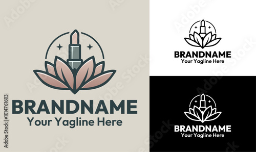 Floral Lipstick Cosmetics Logo Design Template for Beauty and Makeup Brands