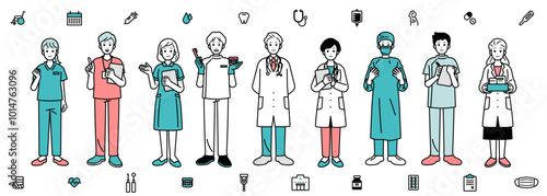 Medical professional people set, full body illustration.