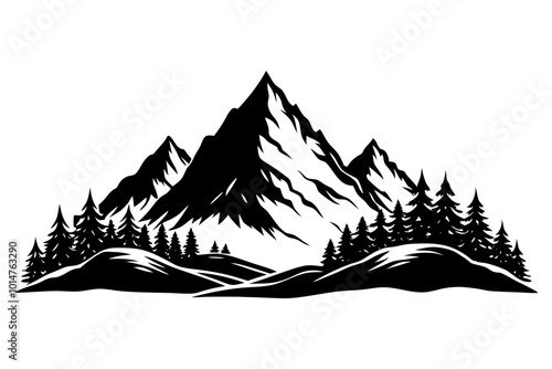 black and white illustration of a mountain
