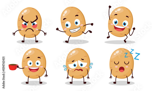 funny potato cartoon character with various pose activity vector illustration
