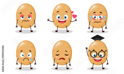 funny potato cartoon character with different pose activity vector illustration