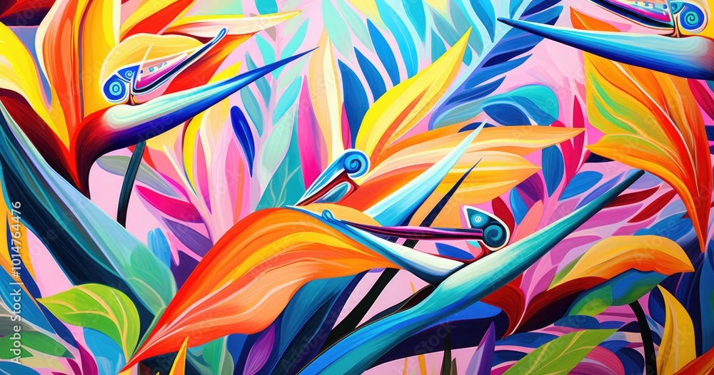 Fototapeta premium A beautiful color vibrant and colorful pattern featuring tropical flowers