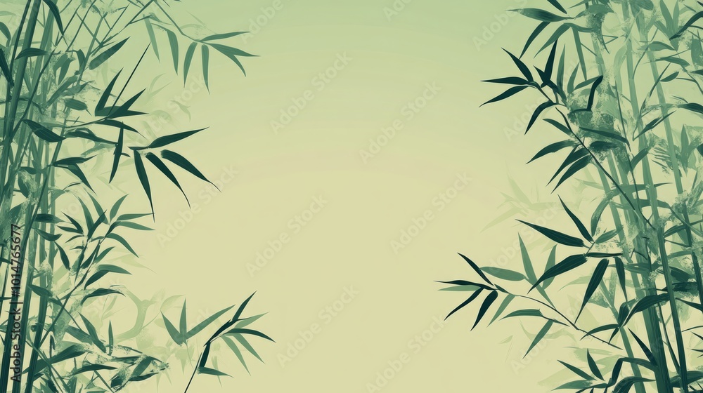 custom made wallpaper toronto digitalGreen bamboo leaves frame a pale green background with space for text.