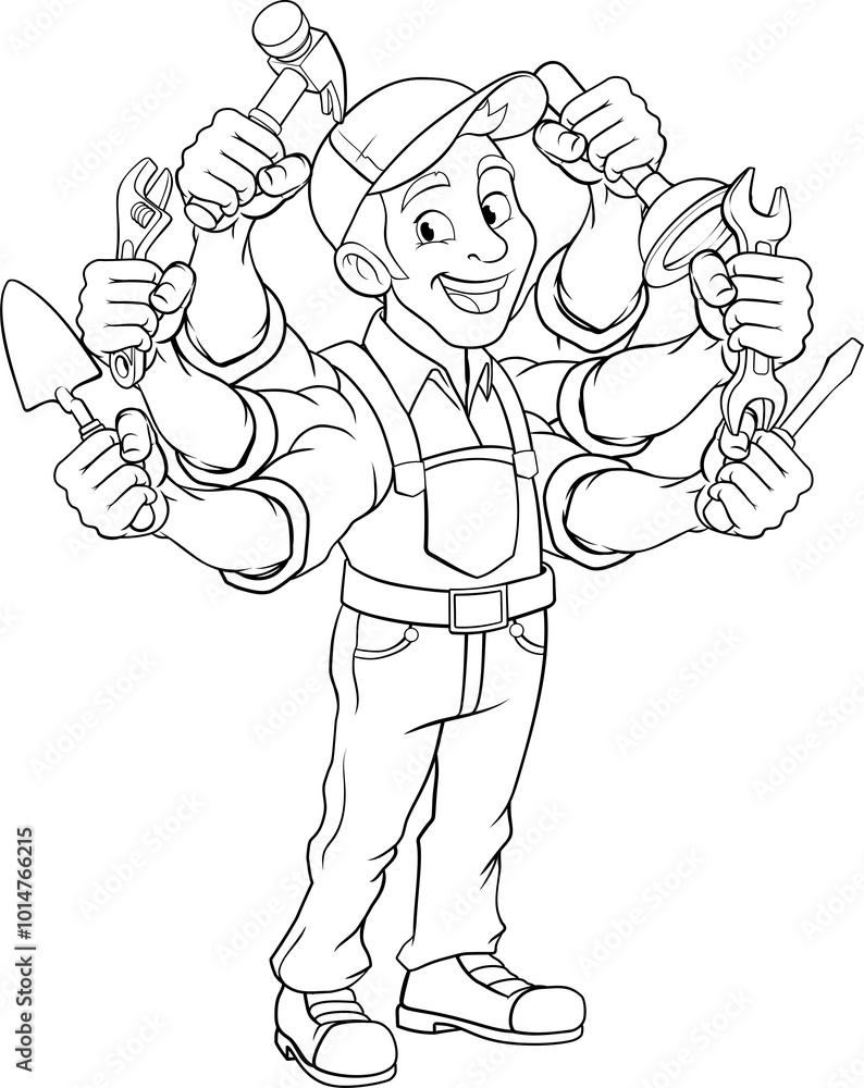 Handyman Cartoon Handy Man Caretaker Multitasking Handyman Cartoon Handy Man Caretaker Multitasking