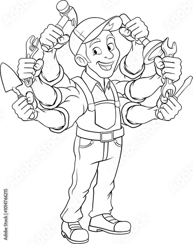 Handyman Cartoon Handy Man Caretaker Multitasking