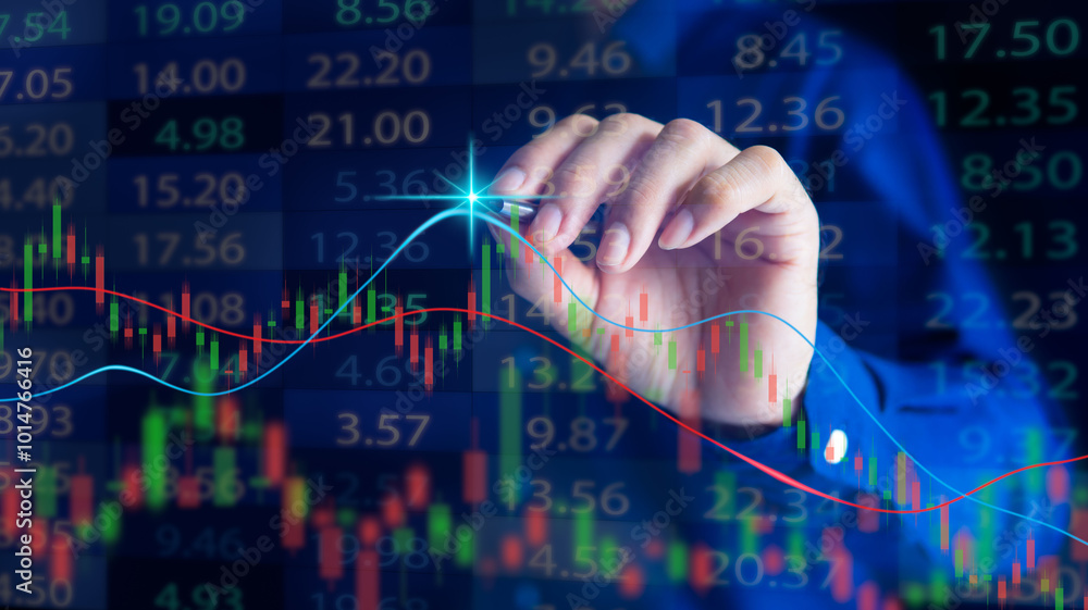 Stock trading, analyzing strategies for investment profits, male businessmen standing, and predicting trading charts in a competitive market that is constantly changing. Stock trading, analyzing strategies for investment profits, male businessmen standing, and predicting trading charts in a competitive market that is constantly changing.