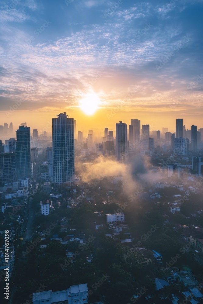 Obraz premium A city skyline during sunrise