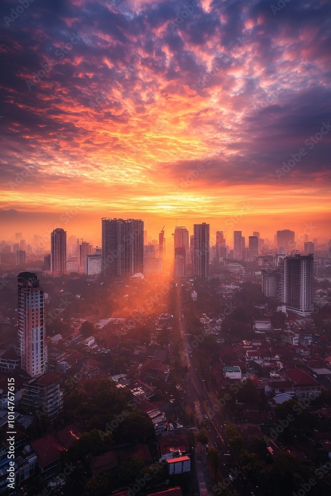 Fototapeta premium A city skyline during sunrise