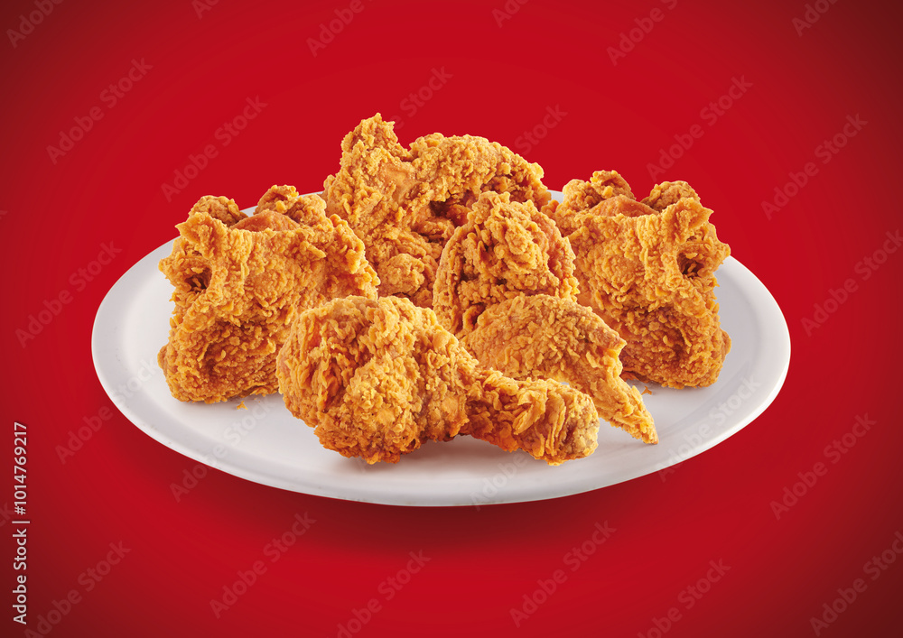 crispy fried chicken in a red background crispy fried chicken in a red background