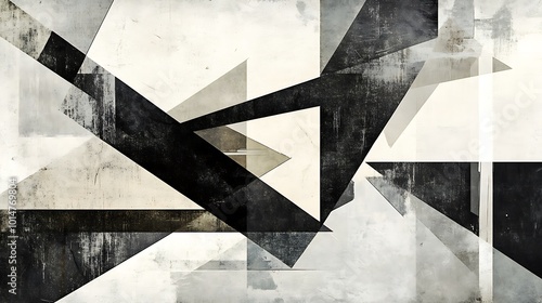 Dynamic interplay of sharp geometric shapes in a monochromatic abstract composition background
