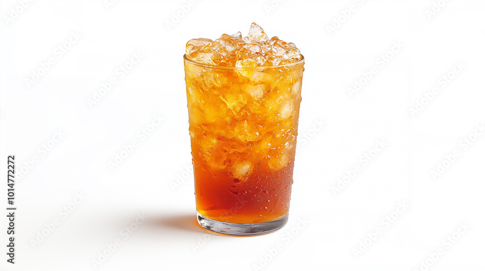 Refreshing iced tea filled with ice cubes, perfect for hot day. vibrant amber color and condensation on glass enhance its appeal, making it an ideal thirst quencher. Refreshing iced tea filled with ice cubes, perfect for hot day. vibrant amber color and condensation on glass enhance its appeal, making it an ideal thirst quencher.