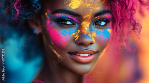 Bold Beauty Portrait with Neon Lighting and Vibrant Makeup_5