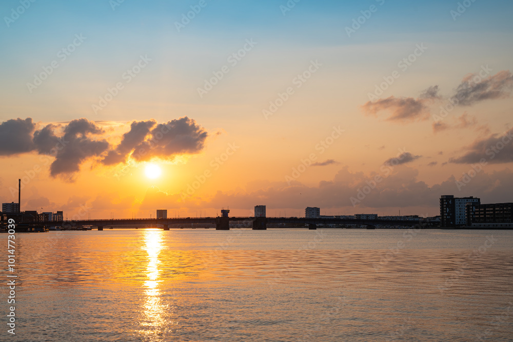 Sunset over limfjorden in city of Aalborg in Denmark Sunset over limfjorden in city of Aalborg in Denmark