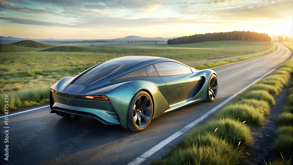 Obraz premium design of modern a car on the road with Grassland