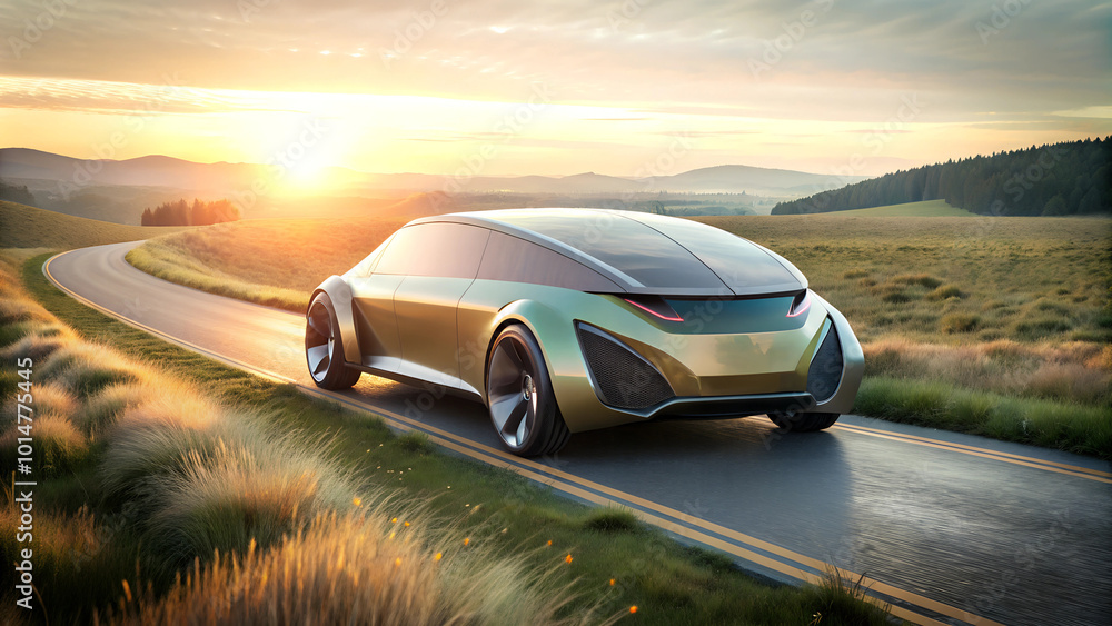 design of modern a car on the road with Grassland design of modern a car on the road with Grassland