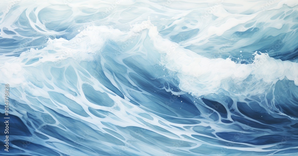 A beautiful photorealistic view of the sea surface, with waves breaking and splashing water, capturing intricate details in shades of blue and white A beautiful photorealistic view of the sea surface, with waves breaking and splashing water, capturing intricate details in shades of blue and white