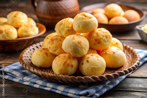 Pao de queijo on a plate. Brazilian cheese bread