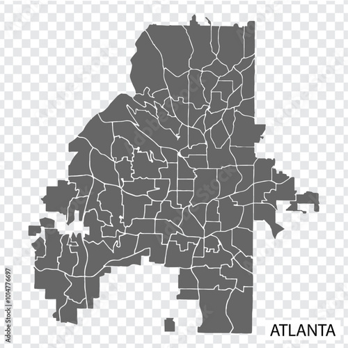 High Quality map of Atlanta is a city  of United States, with borders of the districts. Map Atlanta of  Georgia your web site design, app, UI. EPS10.