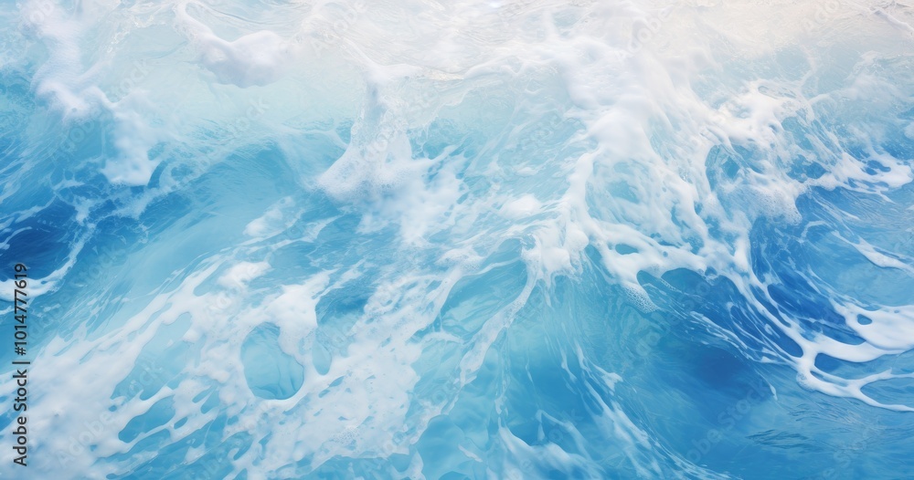 Obraz premium A beautiful photorealistic view of the sea surface, with waves breaking and splashing water, capturing intricate details in shades of blue and white