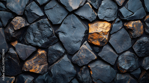 A textured black stone wall background that showcases intricate details and a rugged aesthetic, creating an impactful visual element for various design projects. This background features natural imper photo