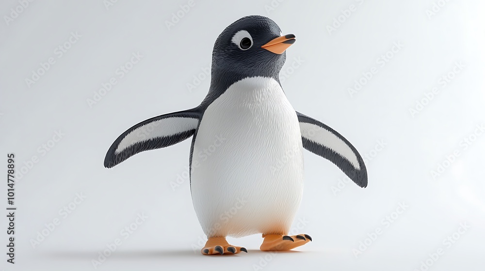Obraz premium Cute Cartoon Penguin Walking on White Background