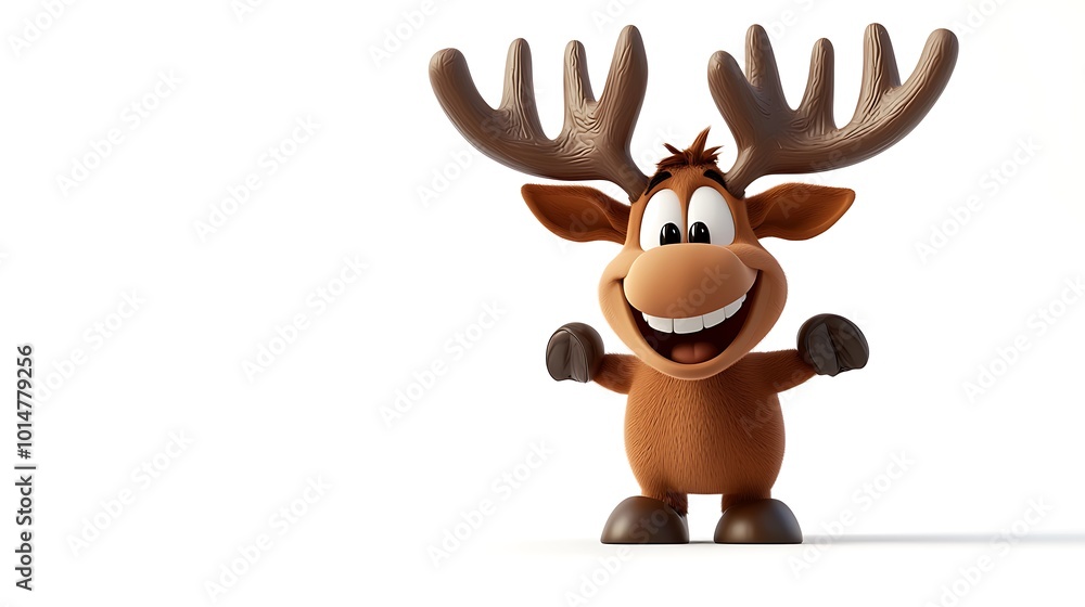 Fototapeta premium Cheerful Cartoon Reindeer with Antlers Christmas Holiday Illustration