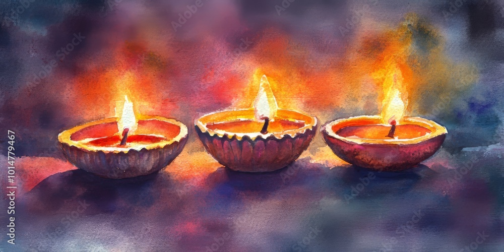 Three lit candles in a row on a dark background. The candles are lit and the light is warm and inviting Three lit candles in a row on a dark background. The candles are lit and the light is warm and inviting