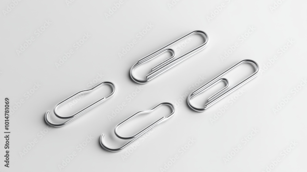 Realistic paper clips arranged on a white background perfect for office supplies stationery or organizational concepts. Isolated and minimalistic design ideal for everyday office use.. Generative AI Realistic paper clips arranged on a white background perfect for office supplies stationery or organizational concepts. Isolated and minimalistic design ideal for everyday office use.. Generative AI