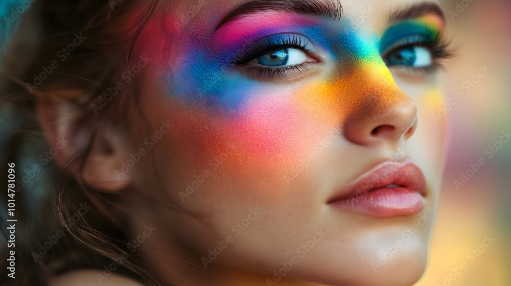 Colorful Face Art Close-Up with Vibrant Splashes of Paint and Blue Eyes_14 Colorful Face Art Close-Up with Vibrant Splashes of Paint and Blue Eyes_14