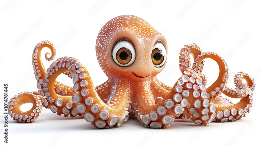 Cute Cartoon Octopus with Big Eyes and Tentacles Isolated on White Background Cute Cartoon Octopus with Big Eyes and Tentacles Isolated on White Background
