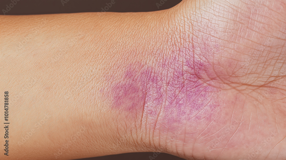 Close-Up of Lichen Planus: Detailed View of Purplish Flat-Topped Bumps on Skin Surface Close-Up of Lichen Planus: Detailed View of Purplish Flat-Topped Bumps on Skin Surface