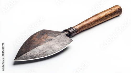 Realistic Metal Spade with Heart-shaped Head on White Background for Gardening or Decoration. Generative AI